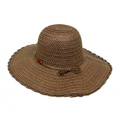 Straw Big Rim Hat w/ Beads - Brown -HT-M235BN